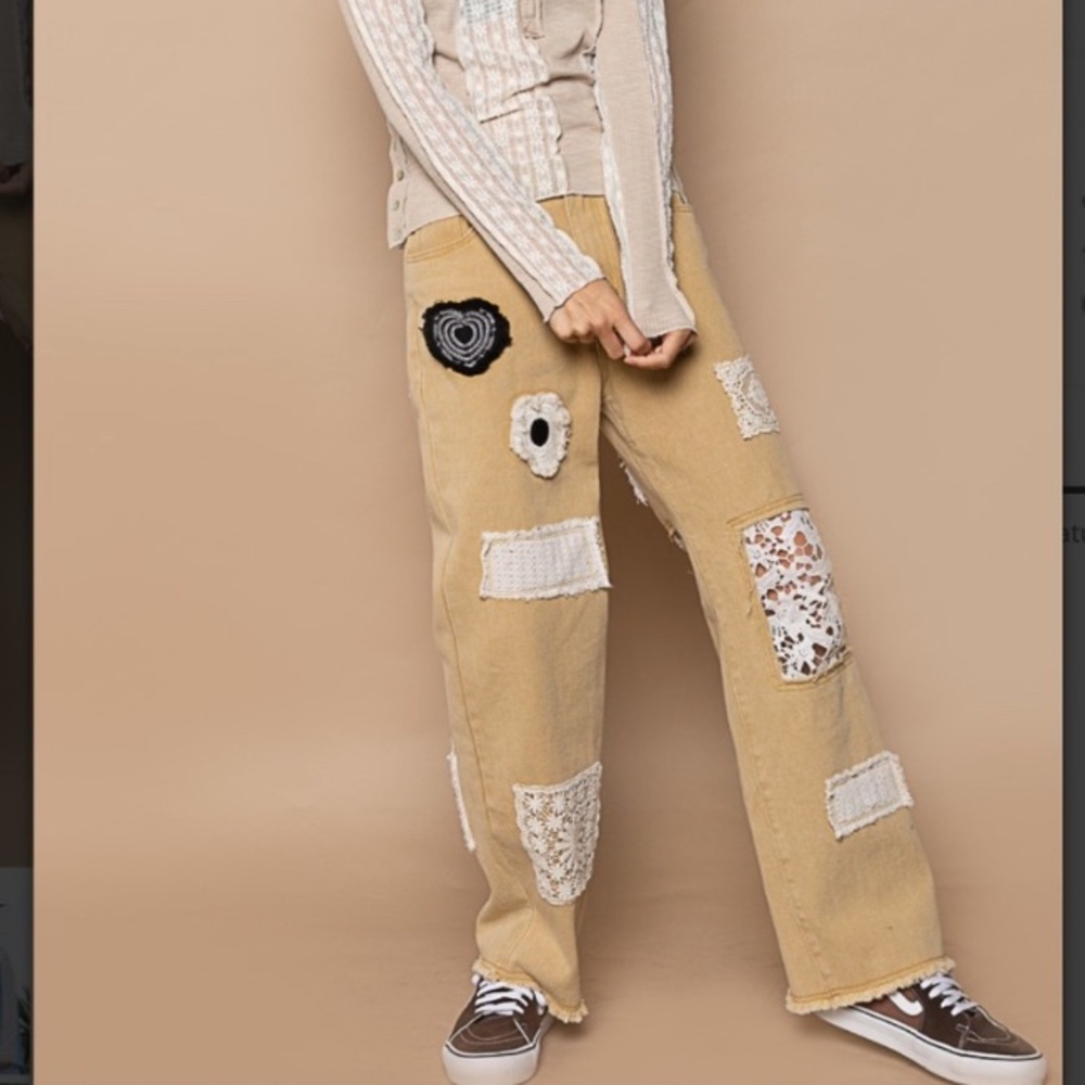 Pol Patchwork Straight Leg Twill Pants! - image 3